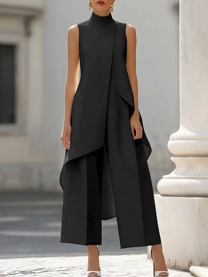 Catalina | Tuta elegante con collo alto e drappeggio asimmetrico