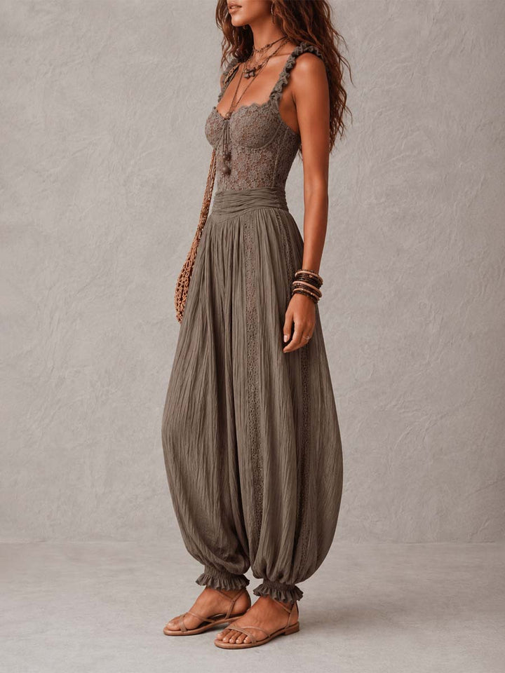 Terra | Completo boho in pizzo con pantaloni harem