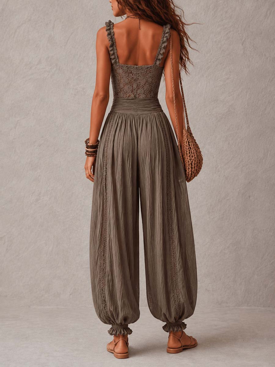 Terra | Completo boho in pizzo con pantaloni harem
