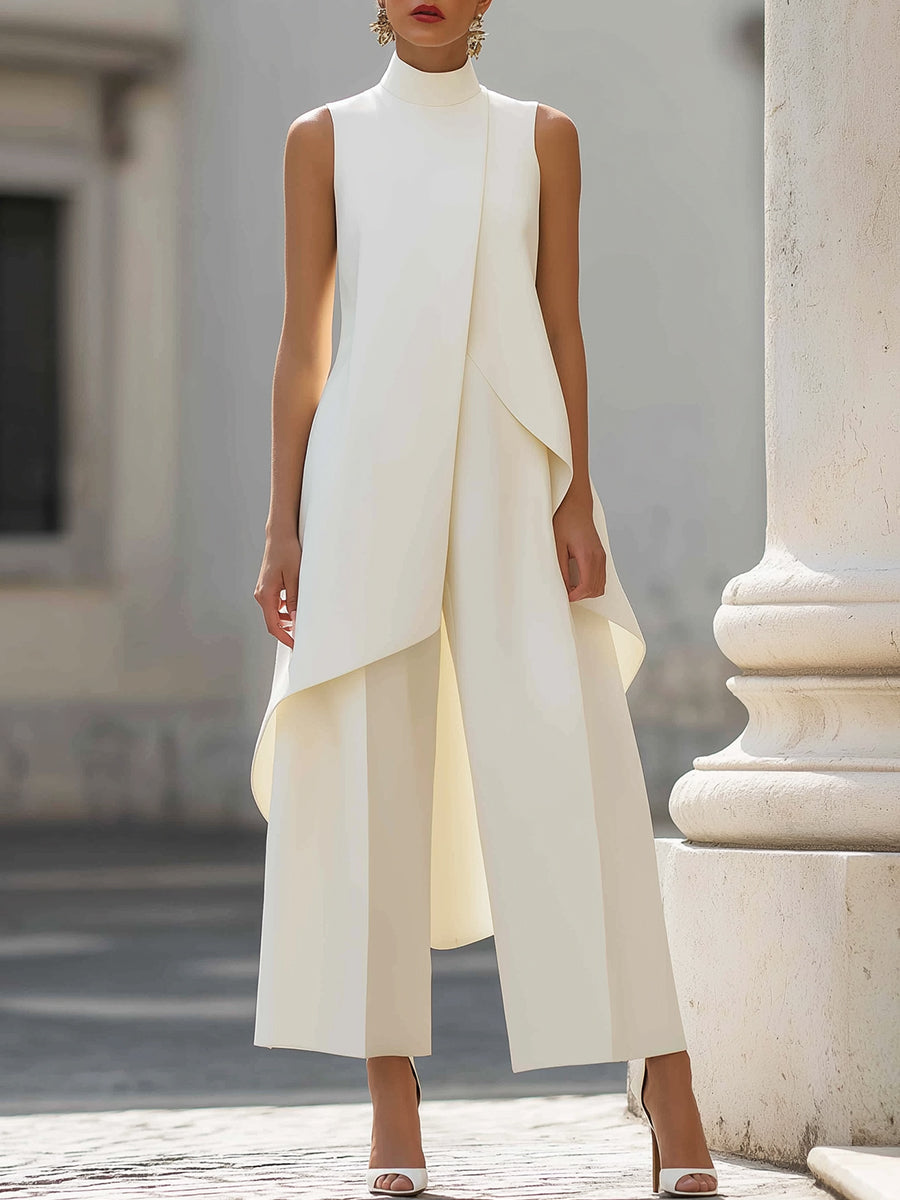 Catalina | Tuta elegante con collo alto e drappeggio asimmetrico