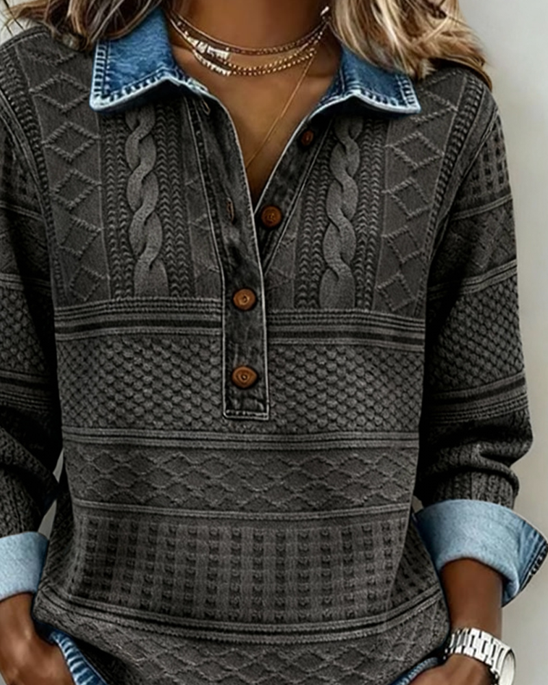 SOFIA – Felpa in Maglia Intrecciata con Dettagli in Denim