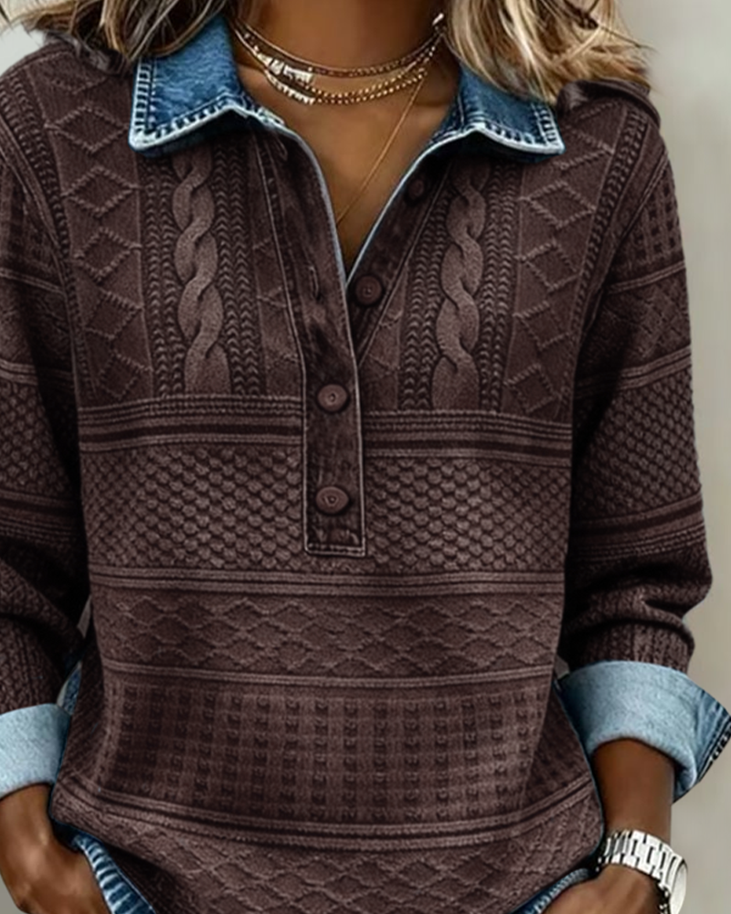 SOFIA – Felpa in Maglia Intrecciata con Dettagli in Denim
