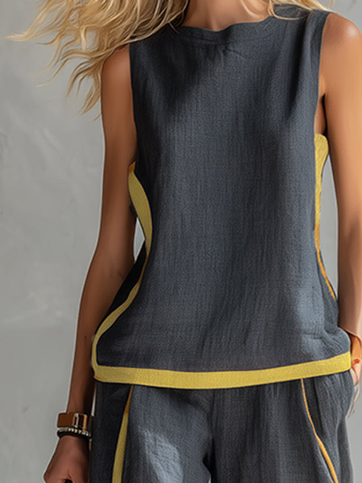 Leila | Completo gilet e pantaloni cotone-lino grigio bicolore