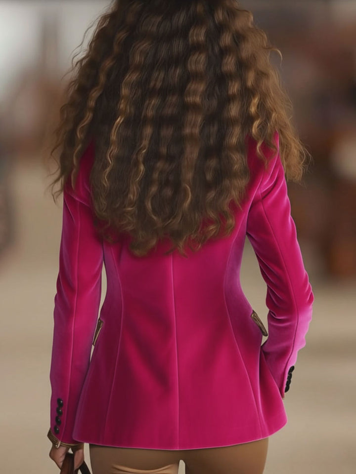 Brunella | Blazer a un bottone con stampa leopardata e cuciture in velluto rosa