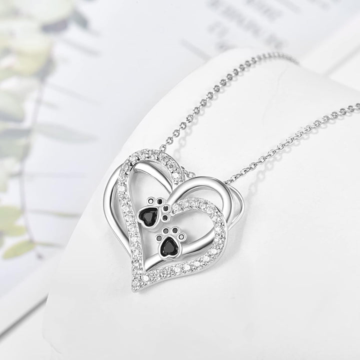 Collana con cuore e zampa di cane con zirconi