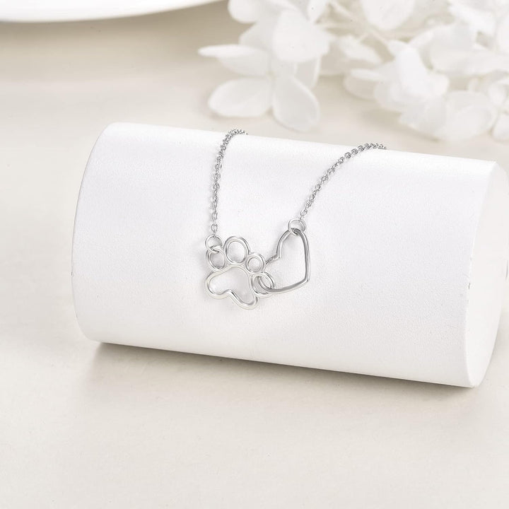 Collana con impronta di zampa in argento sterling – Pendente con cristallo a forma di cuore