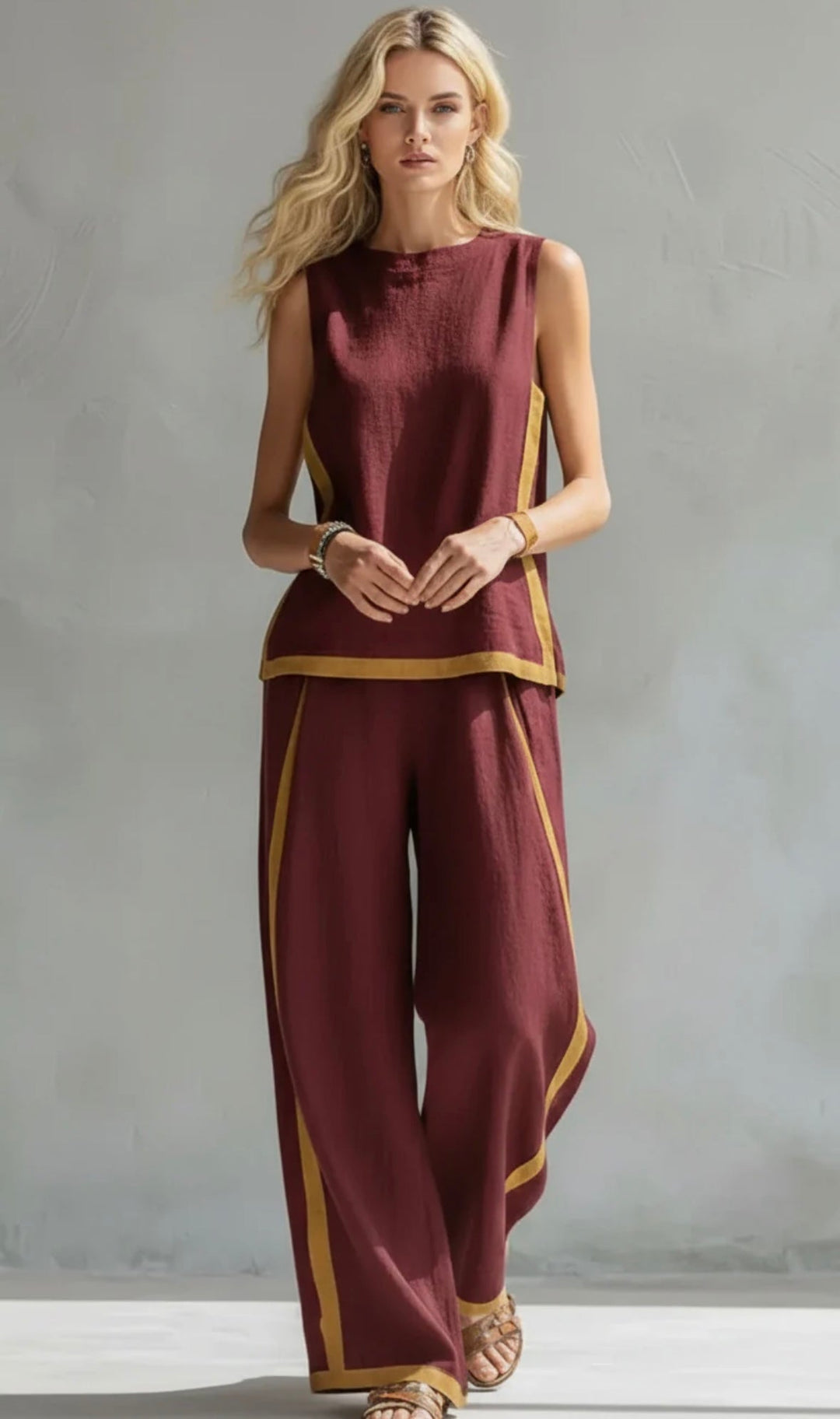 Leila | Completo gilet e pantaloni cotone-lino grigio bicolore