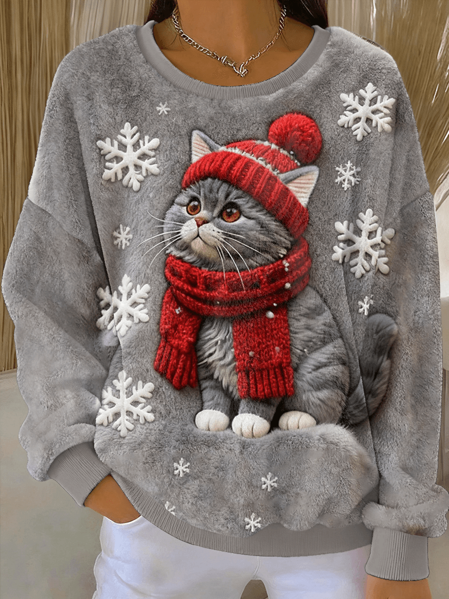 Lisa  | Maglione Con Stampa Artistica di Gatto di Natale
