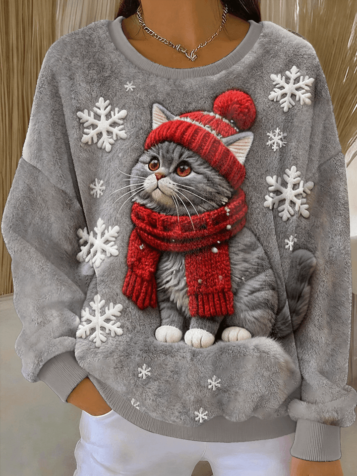 Lisa  | Maglione Con Stampa Artistica di Gatto di Natale