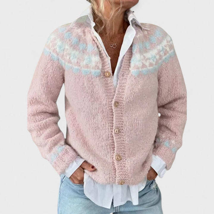 Lianne Salvia Dorata – Cardigan a maglia larga a fantasia chic