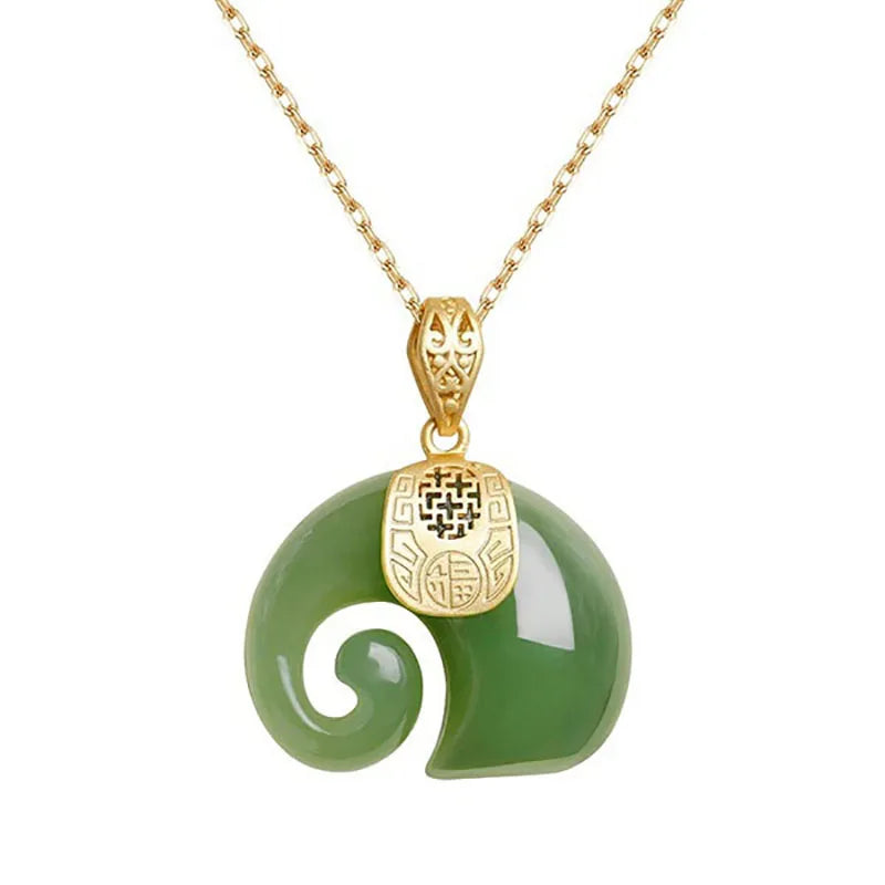 Collana con pendente a forma di elefante in giada Hetian – Catena placcata in oro 18 carati per donna