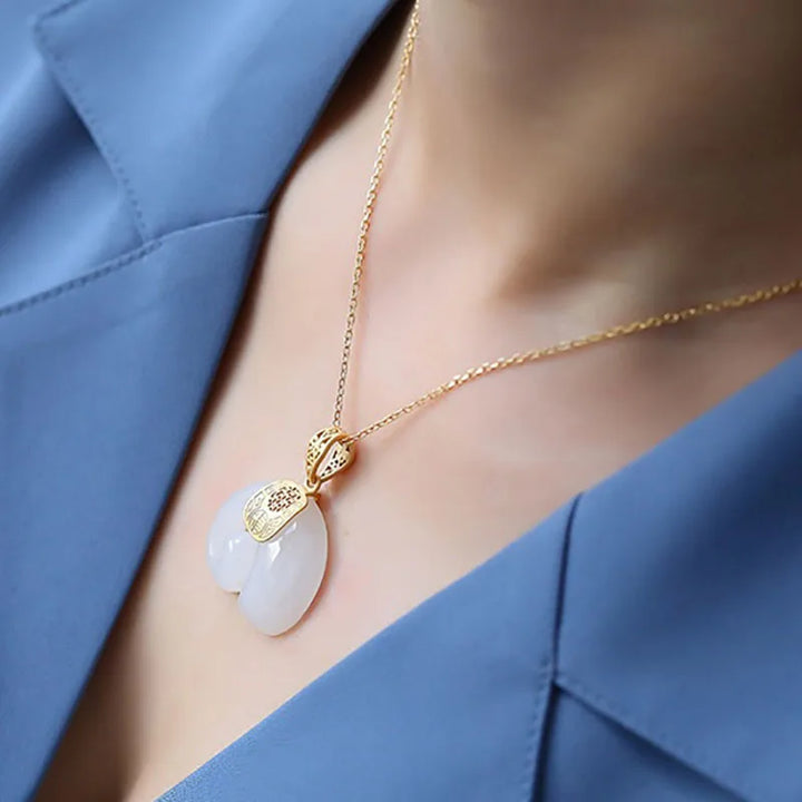 Collana con pendente a forma di elefante in giada Hetian – Catena placcata in oro 18 carati per donna