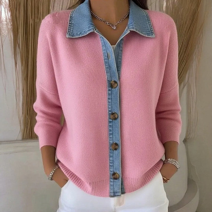 GIULIA - Maglione in Maglia con Collo in Denim