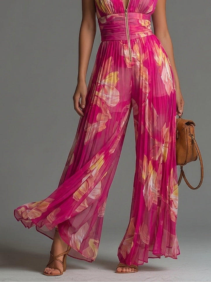 Leila | Tutina plissettata a fiori fucsia™