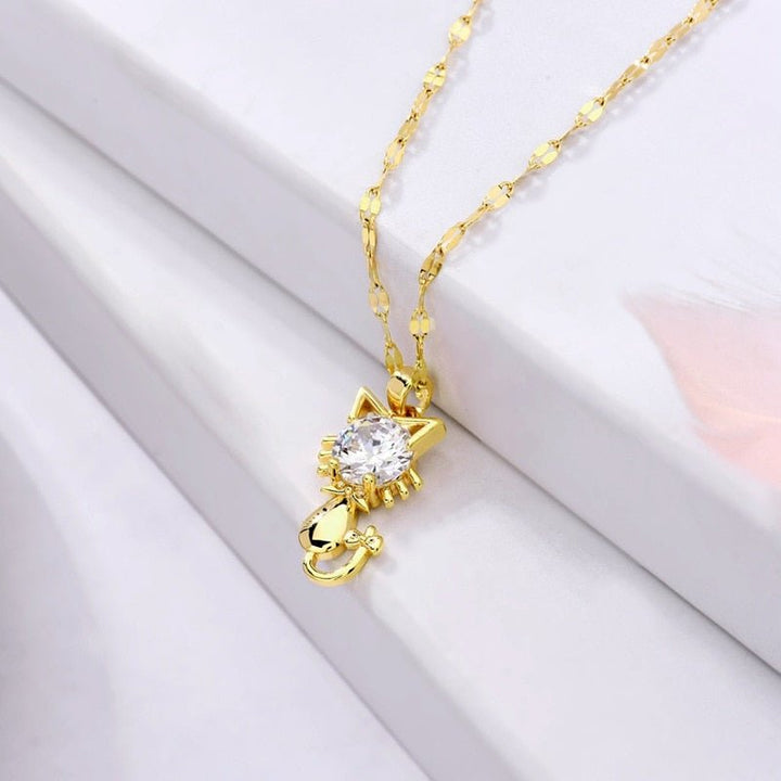 Collana con gatto placcata in oro con zirconi