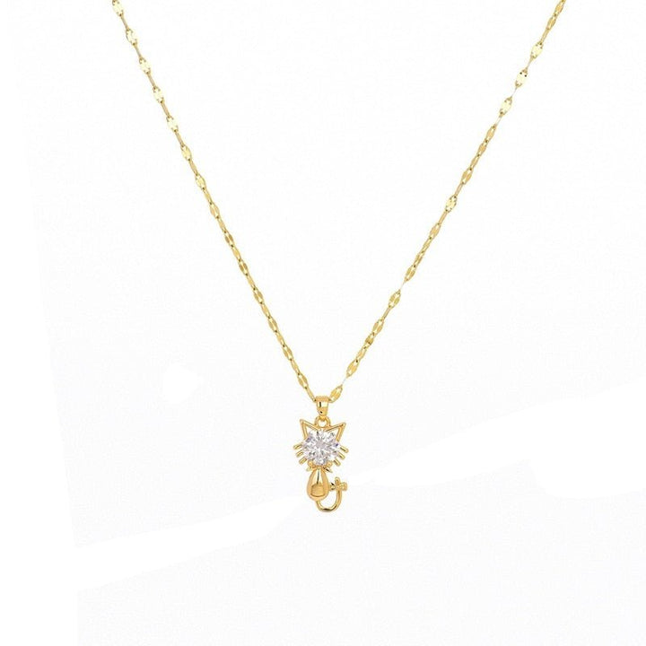 Collana con gatto placcata in oro con zirconi