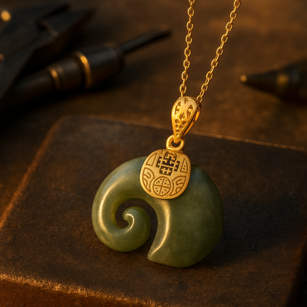 Collana con pendente a forma di elefante in giada Hetian – Catena placcata in oro 18 carati per donna