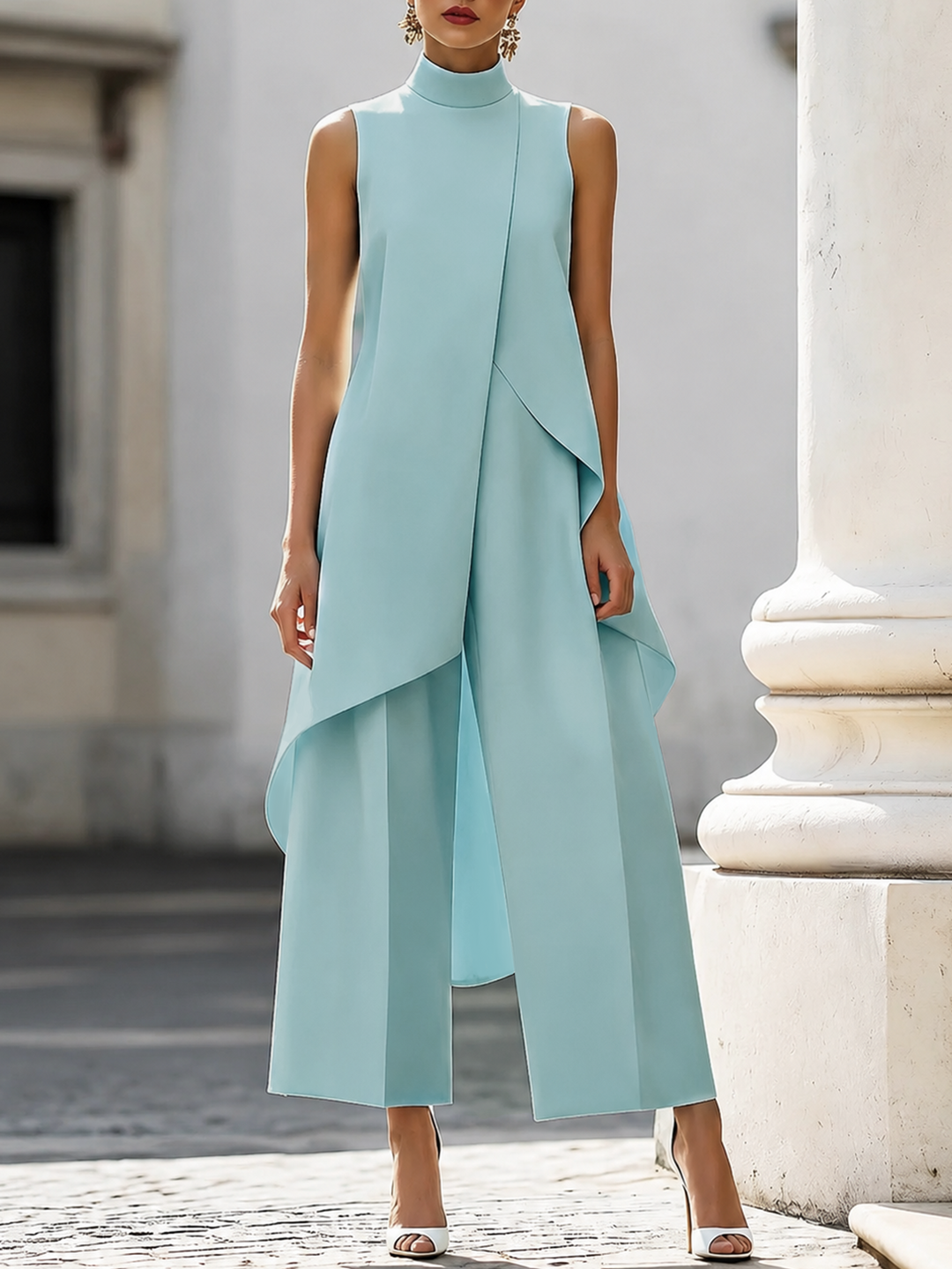 Catalina | Tuta elegante con collo alto e drappeggio asimmetrico