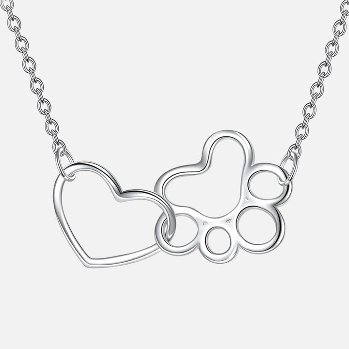 Collana con impronta di zampa in argento sterling – Pendente con cristallo a forma di cuore